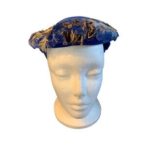 Nina Ladies Blue Velvet Hat with Feathers Hat Sz 22 Vintage